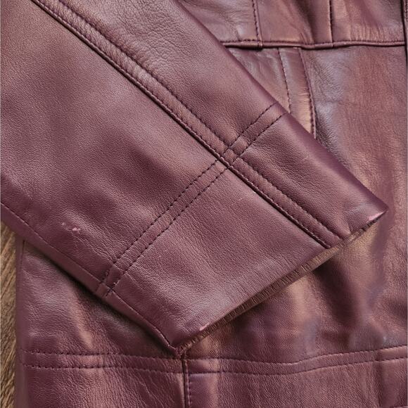 Noora Women's Vintage Lambskin Moto Jacket Eggplant Size L - Picture 10 of 10